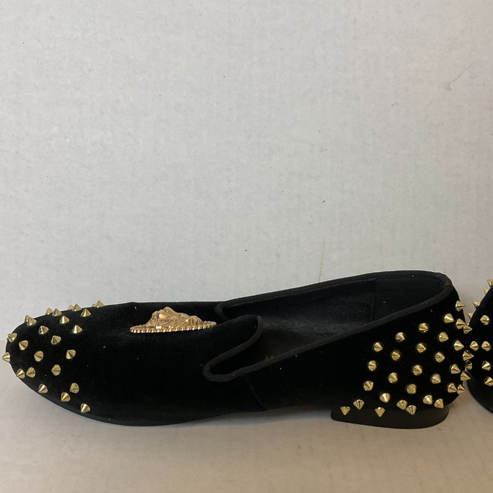 Harpelunde Velvet Loafers Men's 9 Black Gold Spikes Décor - Picture 8 of 10